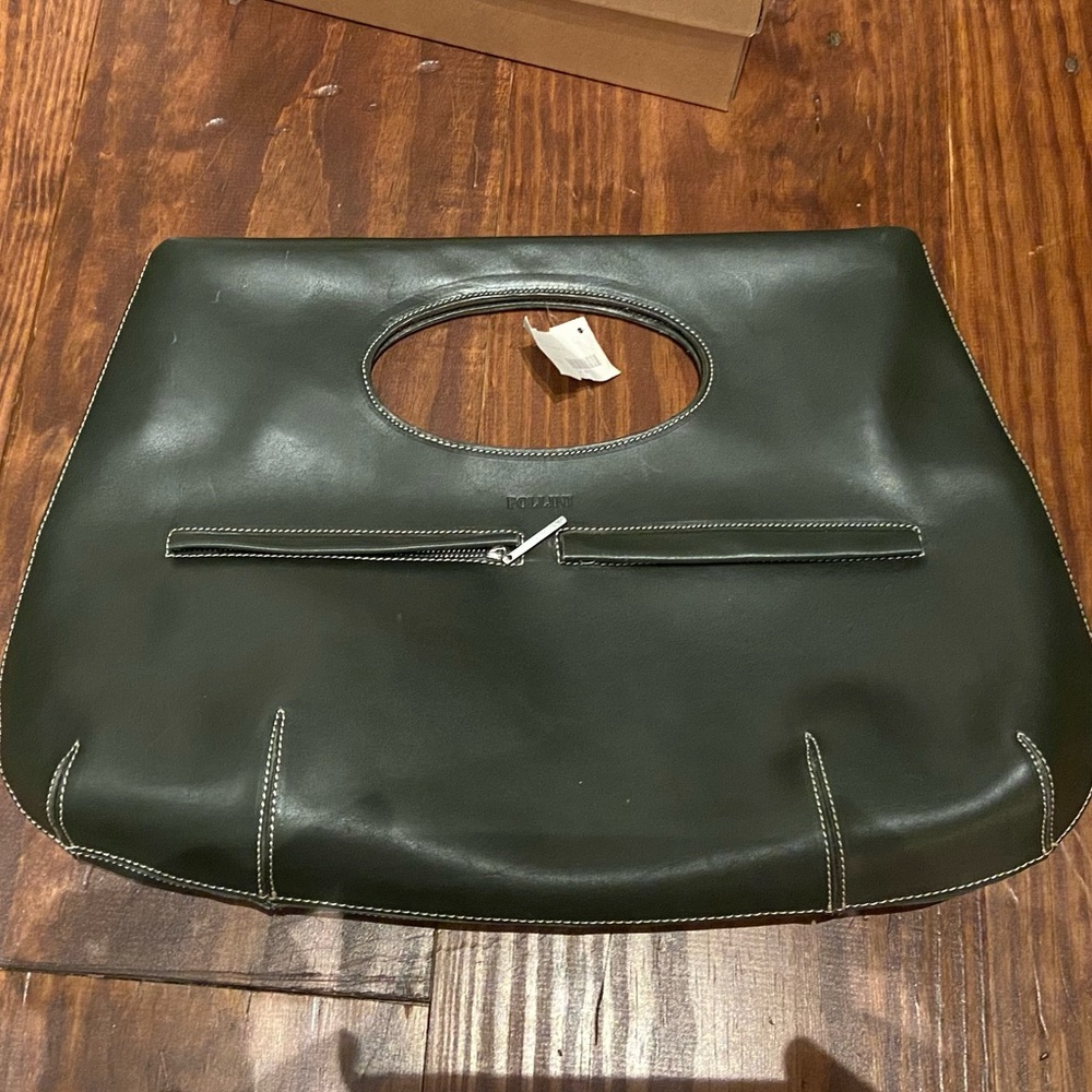 Pollini Italian dark green large leather clutch